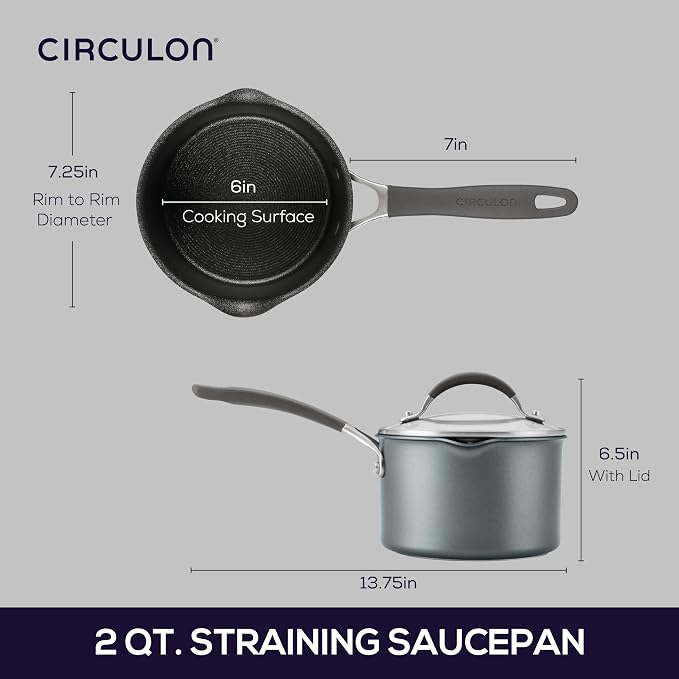 Circulon A1 ScratchDefense Nonstick Saucepan with Lid, 2-Quart, Induction | Straining Lid For Easy Draining, Durable Nonstick Coating For Everyday Cooking, in Graphite