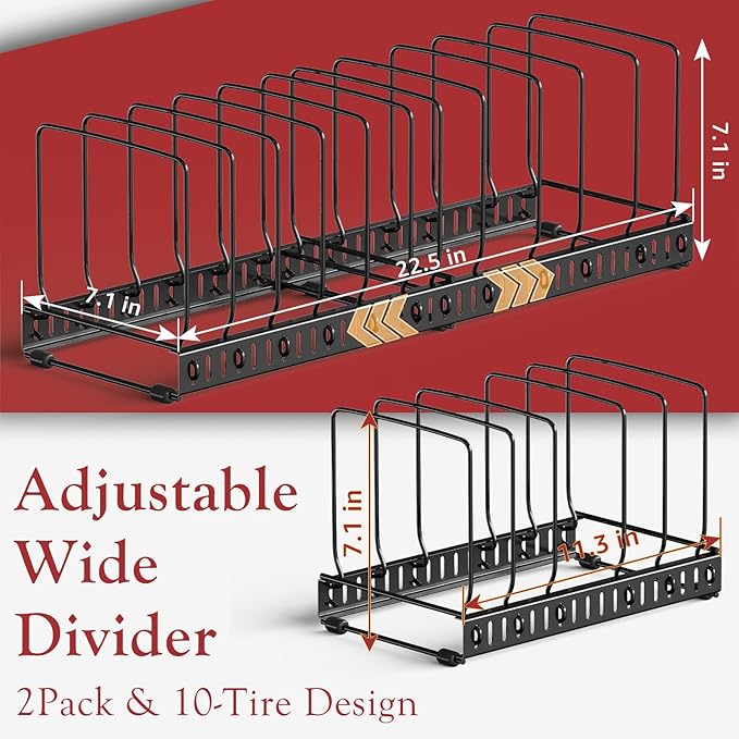 HzTinT Cutting Board and Baking Tray Cookie Sheet Organizer for Cabinet | Expandable 6.9"-13.6" Pan Organizer with 12 Adjustable Dividers, Cutting Board Holder for Cabinet or Countertop Storage