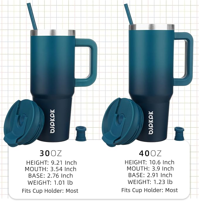 BJPKPK 40 oz Insulated Tumbler with Handle & Straw, Stainless Steel | Double Wall Vacuum Insulation, Leak Proof, BPA Free, Dishwasher Safe, Cupholder Friendly, Travel & Outdoor, Indigo Black