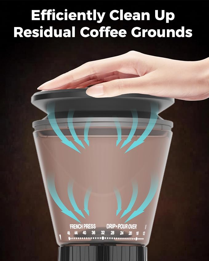 Tuni G1 40mm Conical Burr Coffee Grinder with 48 Grind Settings, Black | Anti-static Burr Mill, Precision Electronic Timer & LED Touchscreen for Espresso/Drip/Cold Brew/French Press, Stainless Steel