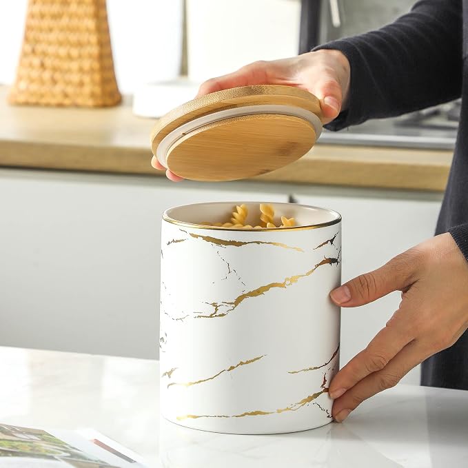Food Storage Jar Strong Ceramic Storage Canisters with Airtight Seal Bamboo Lid Modern Design Seal Damp-Proof Kitchen Jar for Coffee, Tea,coffee
