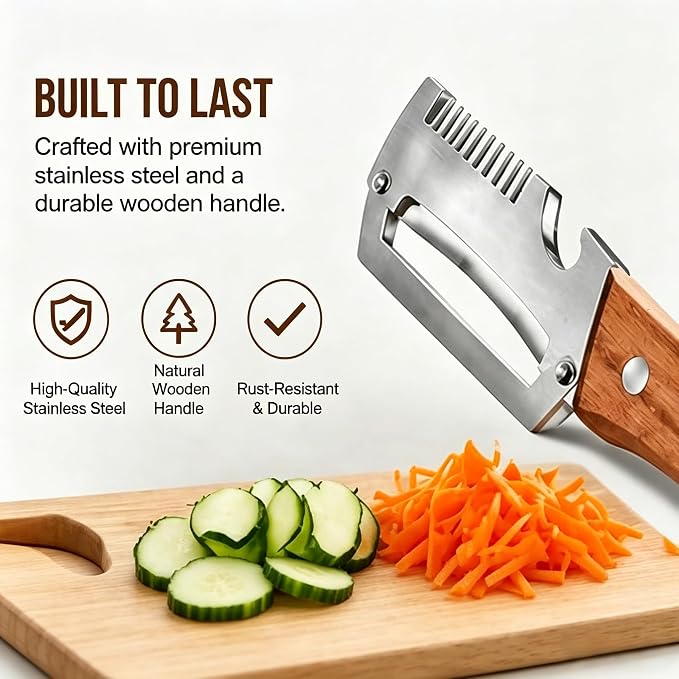 2 Pack Premium Vegetable Peeler with Wooden Handle and Bottle Opener,Stainless Steel Peeler,Vegetable Peeler for Kitchen, Peeling Fruits and Shredding Scallions