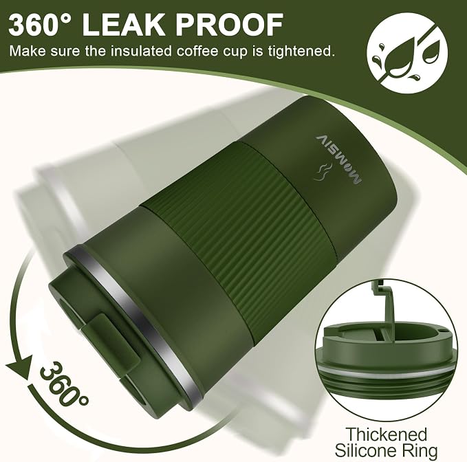 MOMSIV 12oz Travel Coffee Mug, Insulated Coffee Cup with Leak Proof Lid | 6-Hour Heat Retention, 360°Leak proof, Vacuum Stainless Steel Double Walled, BPA-free, Reusable And To Go Coffee Mug