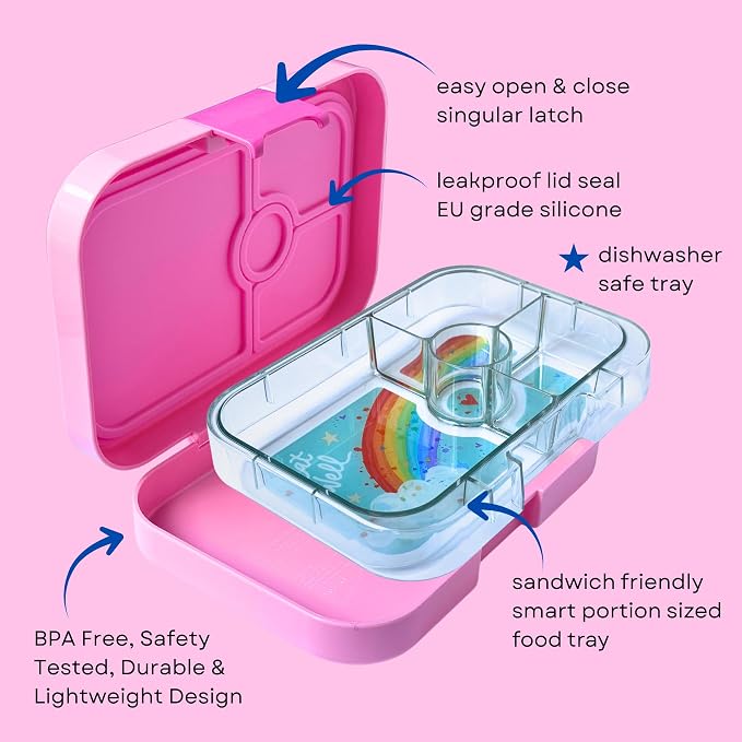 Yumbox Panino Leakproof Bento Lunch Box, Power Pink Rainbow | Sandwich-Friendly Tray, BPA-Free, Easy-Open Latch, Lightweight, Compact