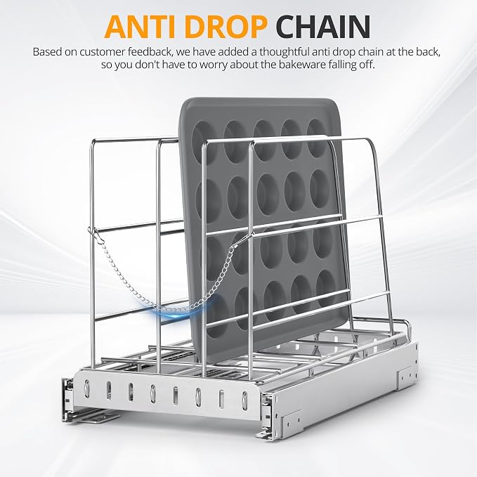 NestSprout Pull Out Cabinet Organizer for Cutting Board, Cookie Sheet, Baking Sheet, Stainless Steel Sliding Rack for Bakeware & Trays, Heavy-Duty Cutting Board Organizer 9”W x 16.5”D | Stainless Steel Sliding Rack for Bakeware & Trays, Heavy-Duty Cutt...