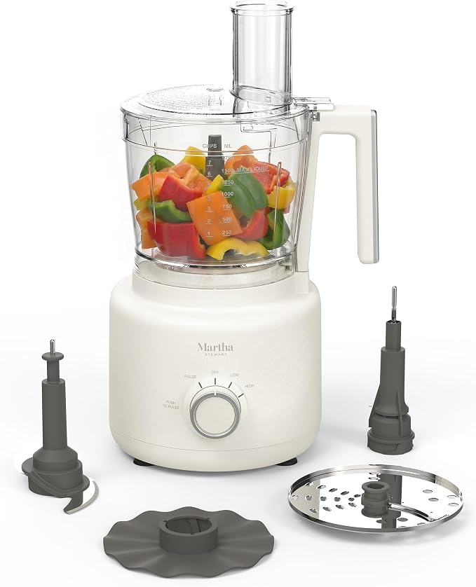 Martha Stewart 10 Cup Food Processor & Electric Chopper, One Touch Pulse | BPA-Free Bowl, 3 Multipurpose Blades, Easy Food Prep, Chop, Slice, Shred, Puree, Emulsify, Speed Dial, Wide Feed Chute, Cream