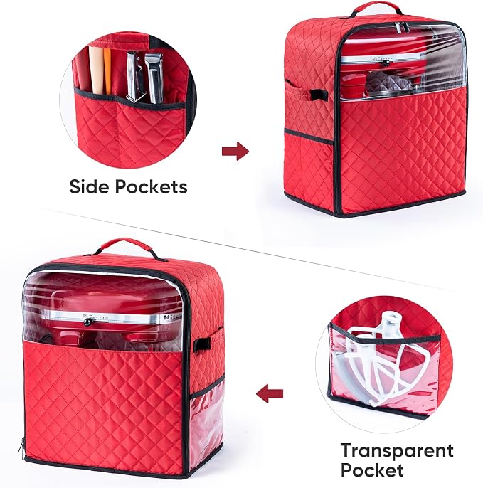 BAGSPRITE Stand Mixer Cover with Appliance Sliders Base Compatible with KitchenAid Mixer-Storage Bag for 6/7/8 Quart with Pockets for Kitchen Aid Accessories and Attachments