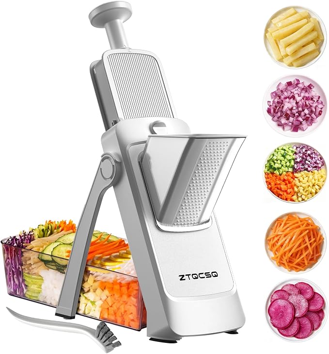 Safe Mandoline Slicer for Kitchen, Vegetable & Food Cutter, Easy to Clean | Safe Mandoline Slicer for Kitchen, Rapid Prep Veggie Slicer Cutter/Onion Slicer, Free Grater/Cleaning Brush (SliverGray)