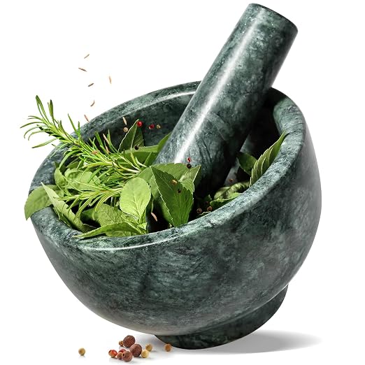 Indian Natural Marble Mortar and Pestle Set, Grinder Bowl for Guacamole, Salsa, Pill Crusher, Spice, Herb, Garlic, Nut, Heavy Duty Grinder for Kitchen