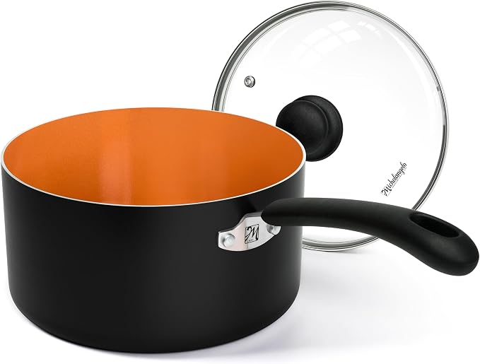 MICHELANGELO 4 Quart Sauce Pan with Lid, Nonstick Saucepan with Ceramic Coating, 4 QT Saucepan with Lid, Non-Toxic Saucepan with Stay-Cool Handle, Induction Compatible,Copper