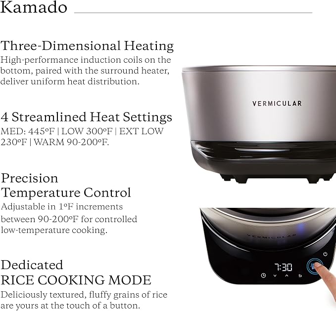 Vermicular Musui–Kamado Cast Iron Induction Cooker, Matte Black & Silver | Precision Temperature Control, Waterless Cooking, Non-Toxic Enameled Cast Iron Pot, Japanese Multicooker & Rice Cooker (120V)