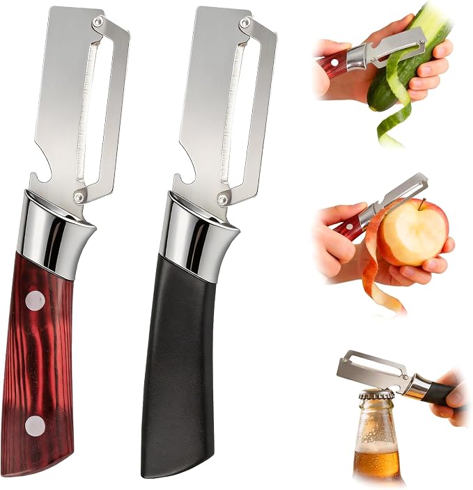 Multifunctional Vegetable Peeler for Peeling Potato Carrot(2 Pack) | 2 in 1 Stainless Steel Fruit Veggie Peeler | Bottle Opener | Handheld Fruit Cucumber Slicer