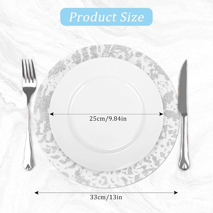 comfoyar Disposable Sliver Placemats Set of 50, Metallic Round 13 Inch Foil Mesh Pressed Doilies Place Mats, Table Mats for Dining Party Weddings Birthday Holiday Kitchen Home, Tableware Decoration