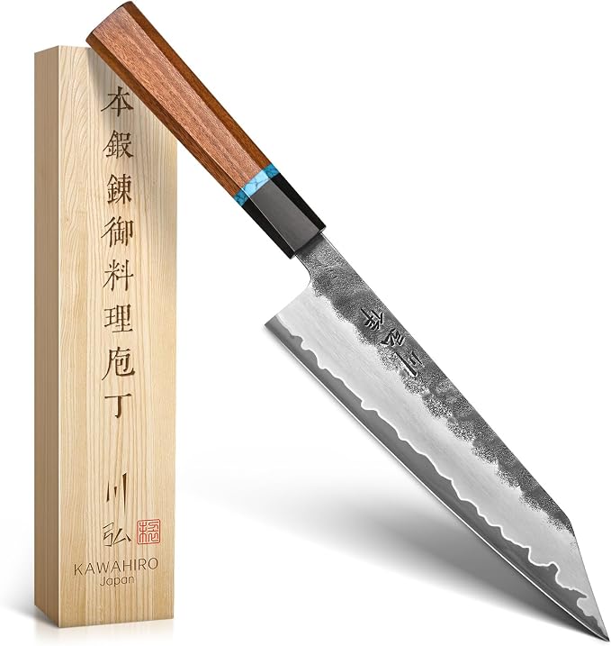 210mm Japanese Kiritsuke Chef Knife with Tri-Ply VG-10 Stainless Steel Blade, Ergonomic Handle Grip and Premium Wood Box, Cooking Gifts for Men Women
