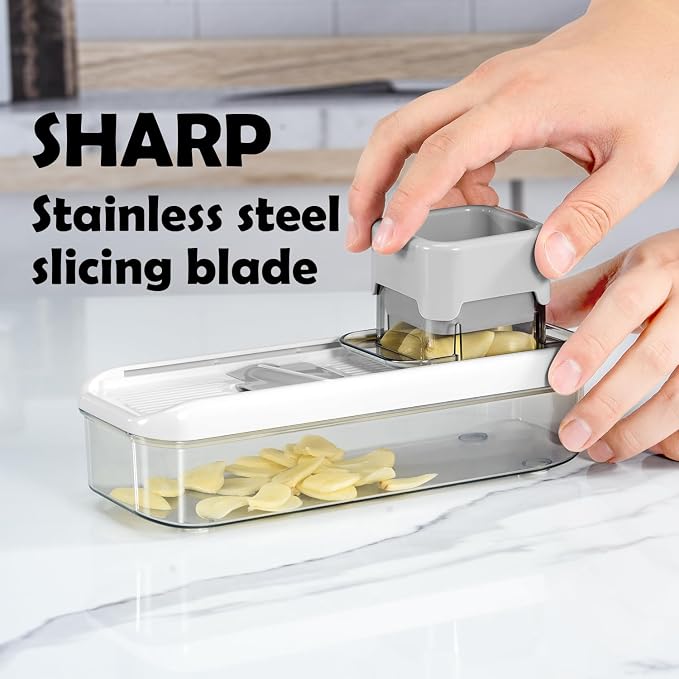Badelite Mini Garlic Slicer Multi-Functional Mandoline Slicer Veggie Shredder Garlic Ginger Grinder Vegetable Mandoline Cutter with Container