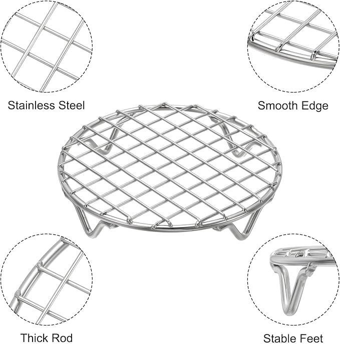 uxcell Round Cooking Rack 4.9 Inch Dia Stainless Steel Wire Cooling Steamer Rack for Baking Canning Cooking Roasting Cooling Grilling Drying, Silver
