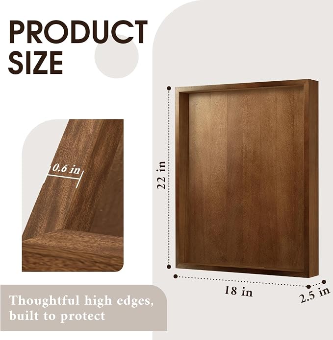 Extra Large Ottoman Tray, 22 x 18 inches Black Walnut Wooden Tray | Rectangle Decorative Tray with Handles, Wood Coffee Table Tray, Serving Platter Tray for Living Room, Countertop, Kitchen
