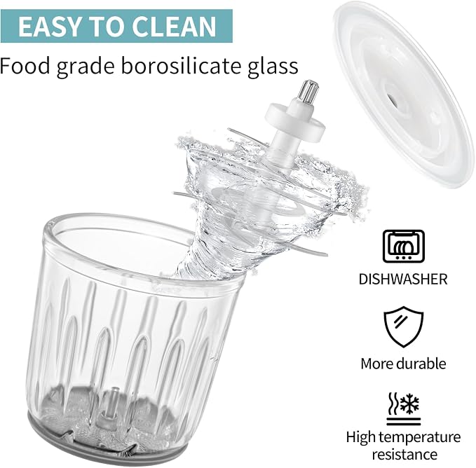 Glass Baby Food Maker, 600ML Baby Food Blender and Puree Processor | 10 Blades, Smooth Baby Puree Maker for Fruit Vegetables and Meat, Includes Two 200ML Glass Bowls, Brush and Scraper