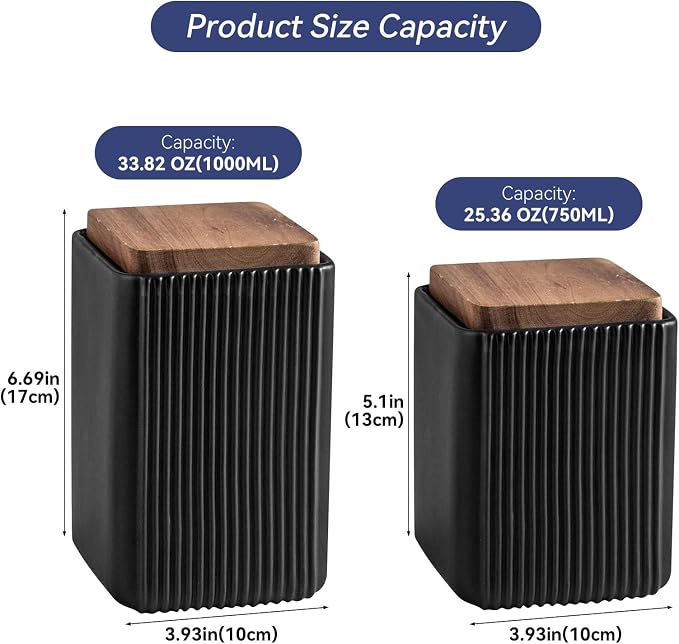 Ceramic Storage Jars Modern Airtight Coffee Canisters With Lid (Black,Small size,13cm*10cm)