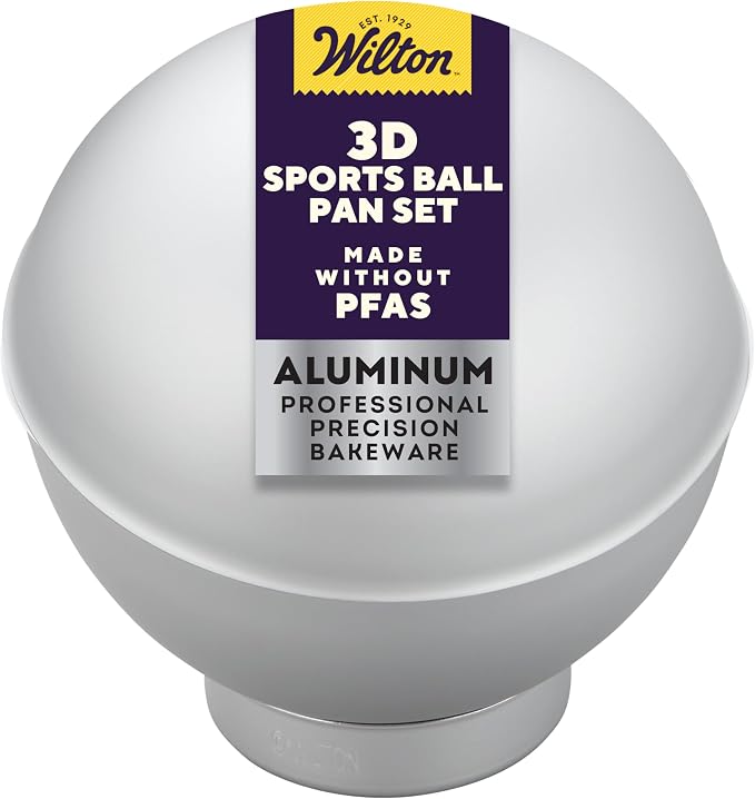 Wilton 3D Sports Ball Cake Pan Set, Aluminum Bakeware | Natural Anodized Aluminum Bakeware, Even Heating & Rust-Resistant, Includes 2 Half-Sphere Pans, Perfect for 3D Shaped Cakes