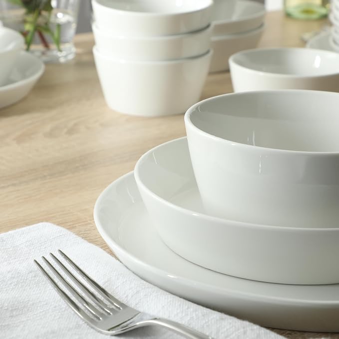 Martha Stewart Selma Plates and Bowls Sets, 30-Piece Porcelain Dinnerware Set for 6, White Dish Set with Dinner Plates, Dessert Plates, Pasta Bowls, Cereal & Fruit Bowls