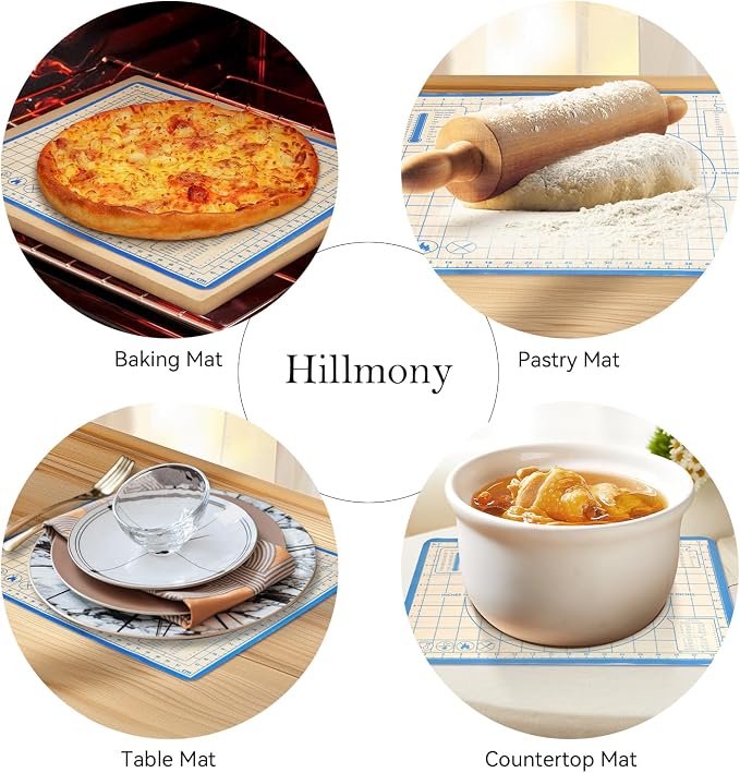 Silicone Baking Mat Set, 28x20 & 16x12 Inch, Blue (2 Pack) | Food-grade silicone; non-stick, non-slip; pastry dough kneading; printed measurement guides