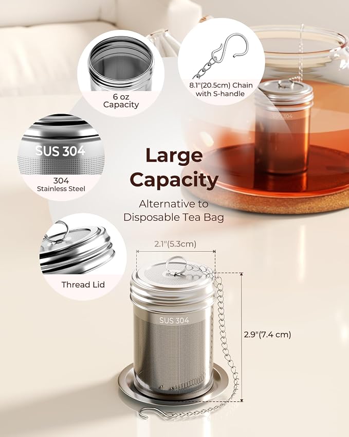 2 Pack Reinmoson Large Tea Infuser for Loose Tea & Spice Ball for Cooking | 304 Stainless Steel Extra Fine Mesh Large Tea Strainer, 2.1” x 2.9” Loose Leaf Tea Steeper for Black Tea, Rooibos, etc