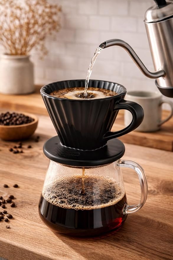 Chantal "Lotus ceramic pour over coffee dripper, 8 ounces (Matte Black)