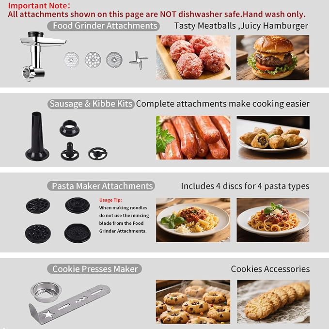 Stand Mixer, 8.5QT+ 6QT Two Stainless Steel Bowls Electric Food Mixer Black | 7 in 1 Multifunctional Kitchen Mixer with Dough Hook, Whisk, Beater, Meat Grinder,Pasta & Cookie Maker