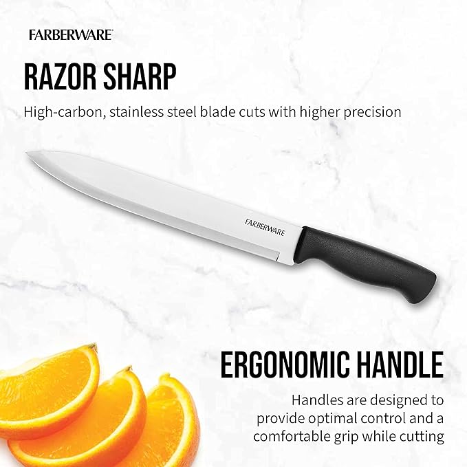 Farberware Edgekeeper Slicing Knife with Self-Sharpening Blade Cover, 8 Inch, Black