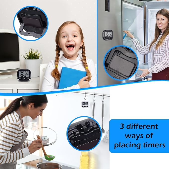 Leumoi 24 Pack Multi-Function Digital Timers with Magnetic Back, Large LCD Display, Loud Alarm, Count up & Countdown, Memory Function for Cooking, Classroom, Study, Exercise & Work(Black)
