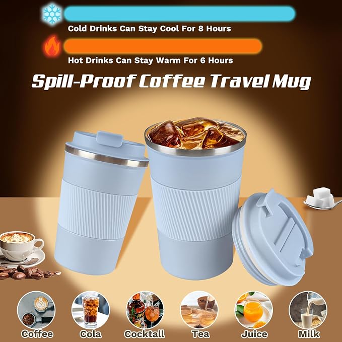 Vacuum Insulated Stainless Steel Travel Coffee Mug,Leak Proof Cup with Lid | 304 stainless steel mug with vacuum insulation, leak proof lid, silicone grip and car cup holder friendly design