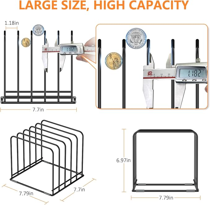 Kitchen Cabinet Organizer, Steel Cookware Holder, Divided Holder with 5 Slots for Skillets Baking Tray and Chopping Board Rack - Baking Pan Holder Storage (1 PC)