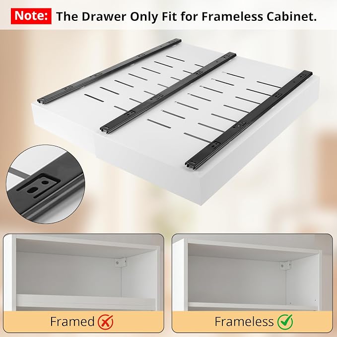 DOMNIU 4 Pack Pull Out Cabinet Organizers Expandable Width (12.4''-20.27'') | Upgrade 3 Slide Rails Sliding Drawer for Kitchen Cabinet Organizer with Adhesive Nano Film, White