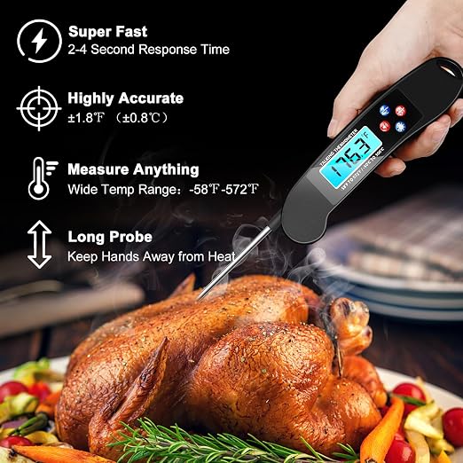 Digital Talking Thermometer for The Blind, Waterproof Instant Read Food Thermometer with Talking Function & Backlight, Meat Thermometer with Probe for Cooking and Grilling, and More
