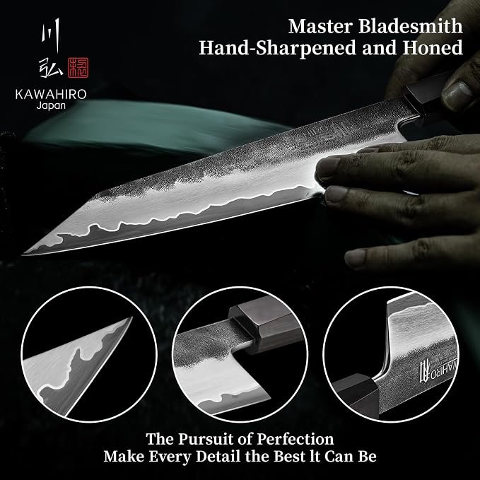 210mm Japanese Kiritsuke Chef Knife with Tri-Ply VG-10 Stainless Steel Blade, Ergonomic Handle Grip and Premium Wood Box, Cooking Gifts for Men Women