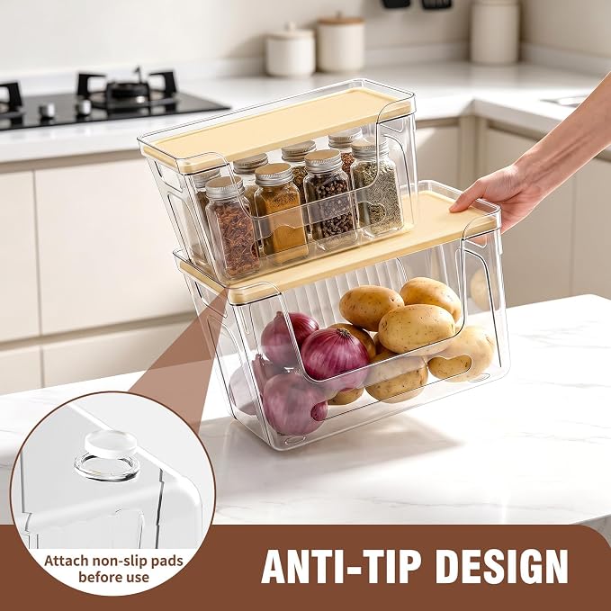 ONEDONE Pantry Organizers and Storage - 2 Set Potato and Onion Storage Bin | Stackable Trash Bag Dispenser,Clear Storage Bins for Onion Potato Fruit,Garbage Bag Dispenser,Kitchen Under Sink Organizer
