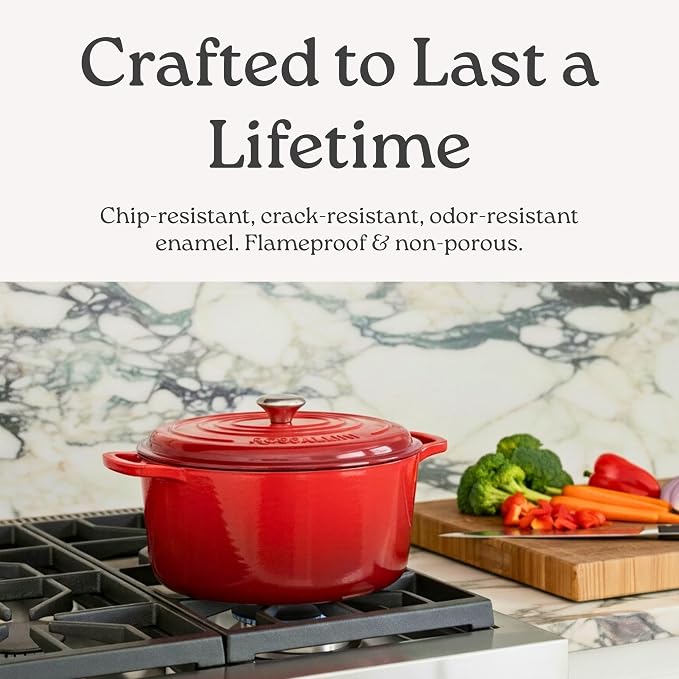 Signature Enameled Cast Iron Oval Dutch Oven | Non-Stick Serving Pot with Tight Fitting Lid for Perfect Roasting, Baking, Sauteing, and Bread Making | 6.75Q [Sage]