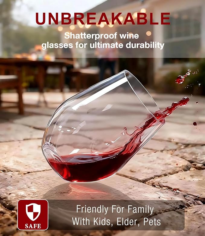 OJA Unbreakable Tritan Plastic Stemless Wine Glasses,16 oz,Set of 6,Outdoor | Shatterproof Wine Glass, Clear, BPA-free, Reusable, Dishwasher-Safe, Drinking Glassware for Poolside, Camping, Party