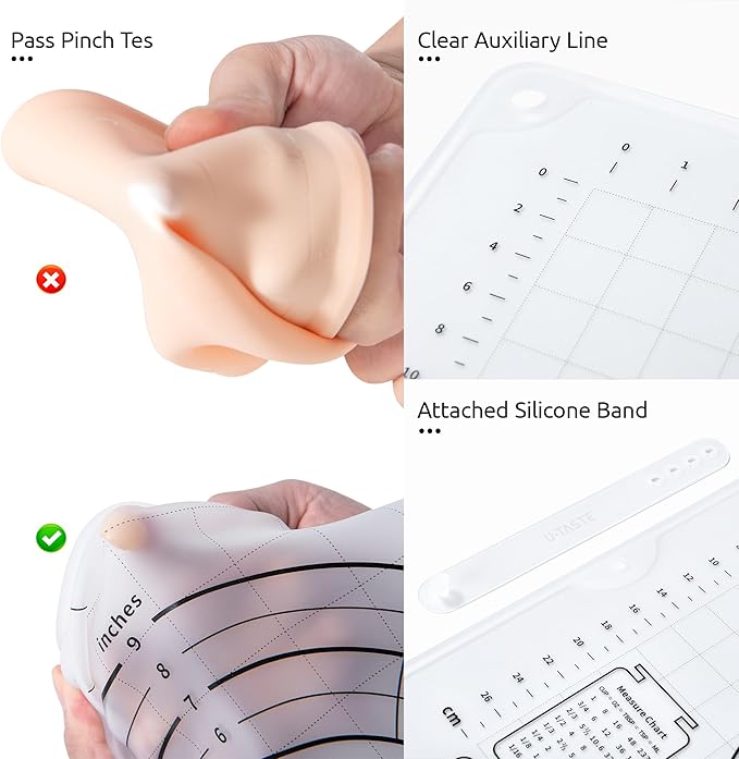 U-Taste Silicone Pastry Mat, Dough Rolling Baking Sheet, 16x20"/Transparent | Food-Grade Liquid Silicone, Non-Stick Non-Slip, Baking Supplies for Pizza Cookie Pie Crust, Clear Measurement & Raised Edges