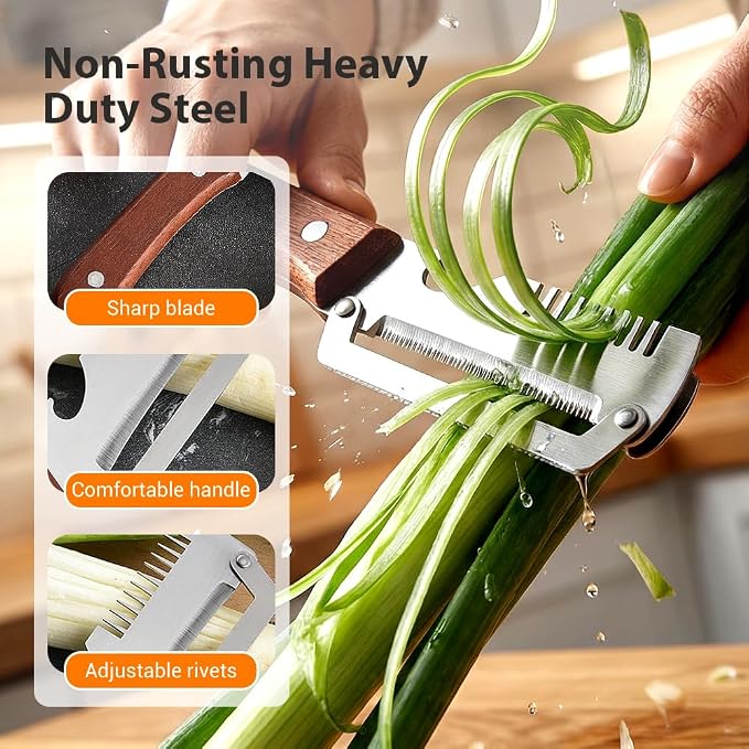Multi-Functional Vegetable Peeler for Kitchen, 2026 New Stainless Steel Peeler with Wooden Handle and Bottle Opener, Kitchen Tool for Fruit Veggie Pumpkin, Gifts for Mom (Brown，2PCS)
