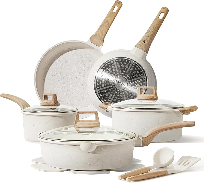 CAROTE Pots and Pans Set, Nonstick Cookware Sets, 14pcs | Induction Cooking, Ultra Durable, Easy to Clean, Even Heating, All-Stovetop Compatible, PFOA-Free Kitchen Set