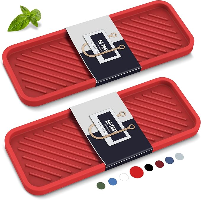 Kitchen Silicone Sink Organizer Tray, Sponge Holder for Sink Caddy（Red） | Silicone Soap/Sink/Drip Tray, Kitchen Sink Organizer, Small Mats for Counter, Soap Dish Tray, Dishwashing Accessories