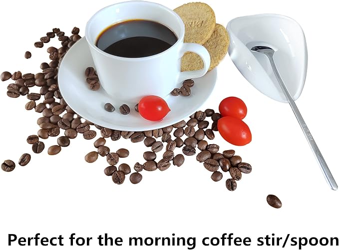Mini Coffee Spoon Holder, Small Ceramic Spoon Rest for Coffee Stirrers, Teaspoon, Bar Spoon, Coffee Bar Accessories (Ture white+Sliver Spoon)
