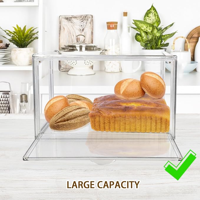 RISICULIS 2PCS Large Bread Box for Countertop, Stackable Double Layer Storage Container, Clear Boxes for Kitchen Counter, Bread Keeper for Homemade Bagel, Muffins, Rolls | Large Capacity Stackable Double Layer, Clear Boxes for Kitchen Counter, Bread Ke...