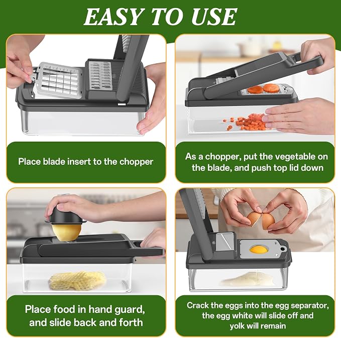 HomeHacks Veggie Chopper Vegetable Cutter, 15 in 1 Kitchen Gadget, Grey | Dicer, Slicer, Cutter, Slap Chop, Cheese Grater & Egg Separator - Multi-Functional Salad Fruit Onion Chopper with Container