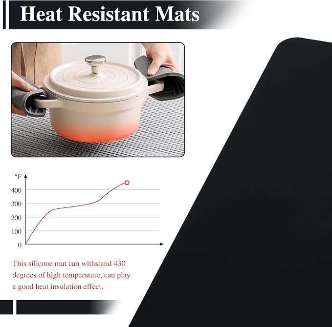 Large Silicone Craft Mats, YACEYACE 2Pcs 24"x 16" Large | Silicone Table Mat, Black Mat for Jewelry,Heat Resistant, Kitchen Counter
