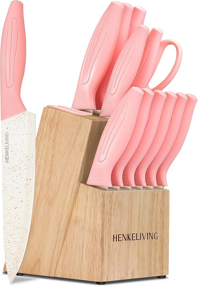 Knife Set with Built-in Sharpener Block, Dishwasher Safe | 14-Piece, High-carbon stainless steel blades, Ultra-sharp edges, Ergonomic non-slip handles, Great gift