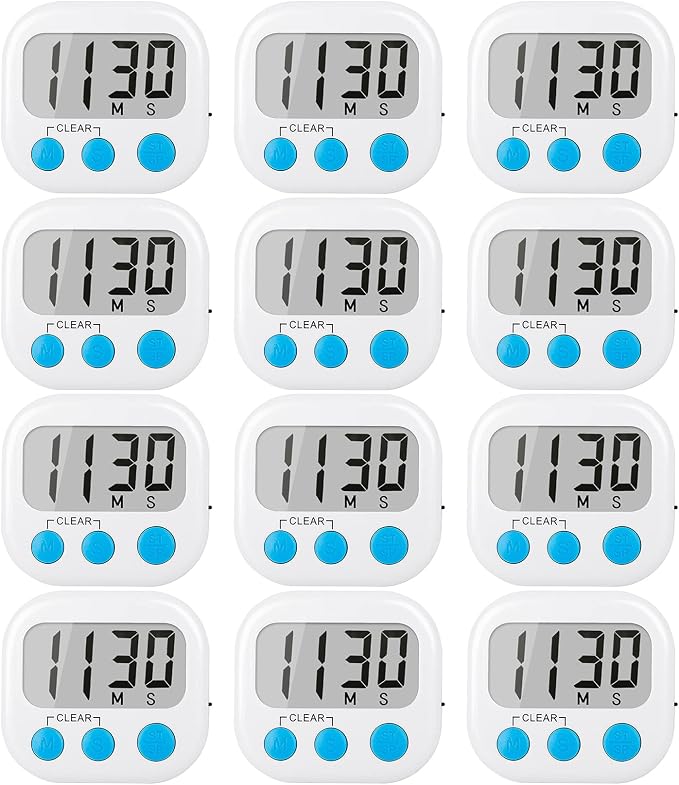 12 Pack Digital Kitchen Timers for Cooking Magnetic Timer for Cooking Loud Alarm White