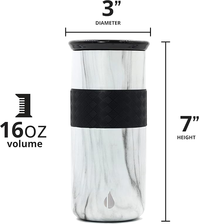 Elemental Artisan 16oz Triple-Wall Insulated Coffee Tumbler w/Ceramic Lid | Triple Wall Coffee Travel Mug, Reusable Stainless Steel Coffee Tumbler; Thermal Coffee Cups for Hot (6 Hrs) & Cold (18 Hrs)